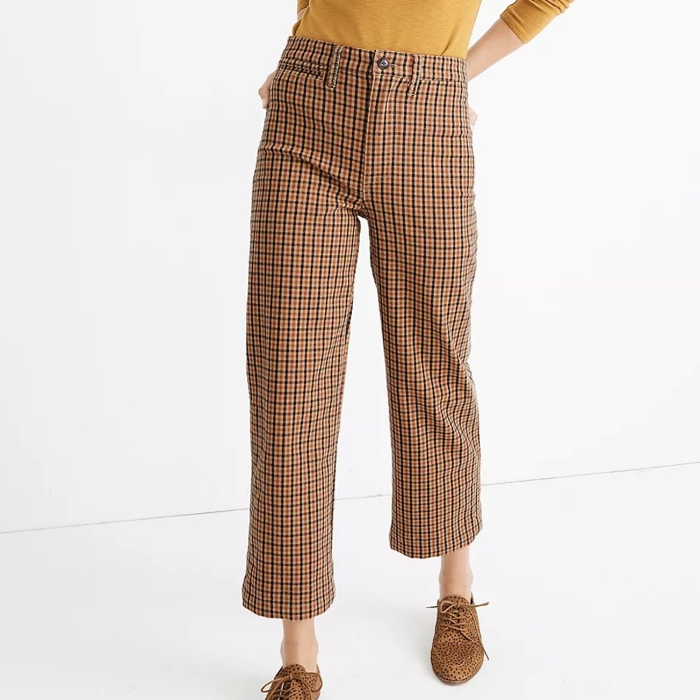 Madewell Slim Emmett Wide-Leg Crop Pants in Check